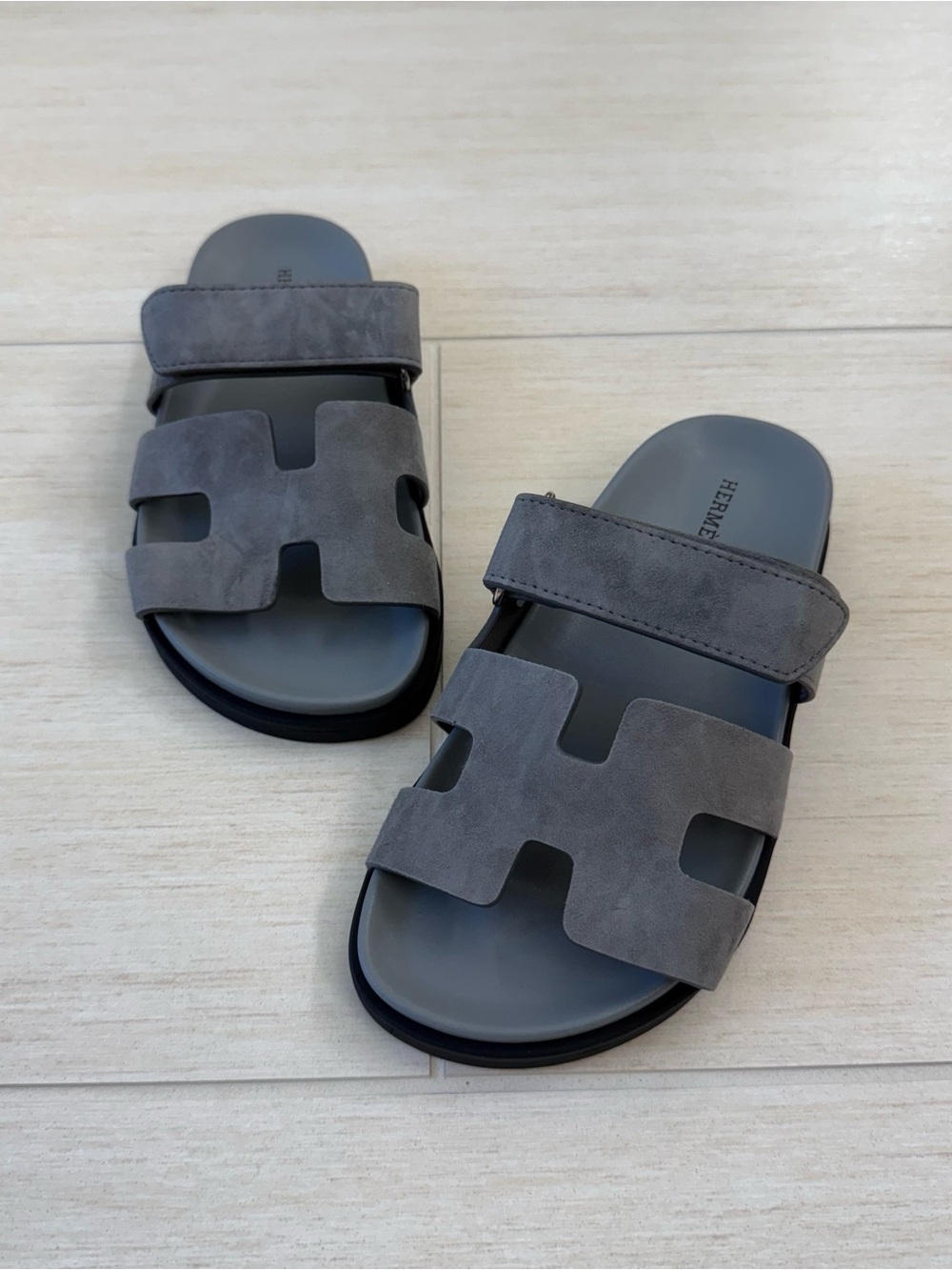 Hermes Gray Suede Double-Strap Women’s Sandals
